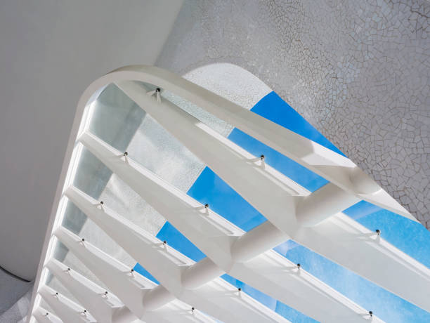 Curve steel structure blue sky Modern building facade design Architecture details