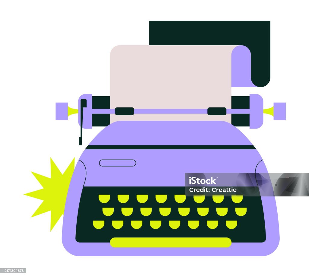 Creative Document Using Typewriter Vintage Typewriter With Blank Paper Flat Vector Illustration ...