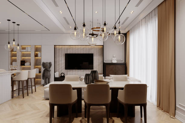 istock Minimalist Marvel Modern Apartment Interior Design Showcasing a Dining Room, Living Room 2171306699