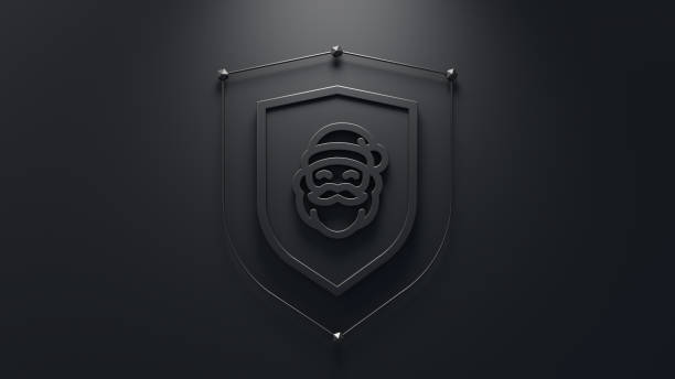Christmas and Happy new year. Security solutions concept. Abstract shield with a Santa Claus symbol in the middle