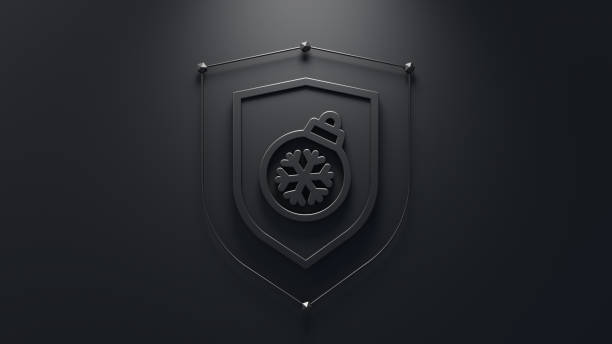 Christmas and Happy new year. Security solutions concept. Abstract shield with a Christmas ball symbol in the middle
