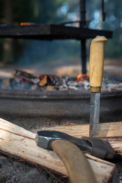 istock A knife and an ax by the campfire 2171311187