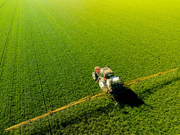 istock Agricultural crops sprayer in a wheat field seen from above 2171312325