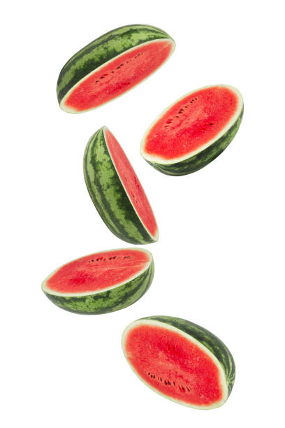 istock Falling Watermelon slices isolated on white background with clipping path, full depth of field 2171312587