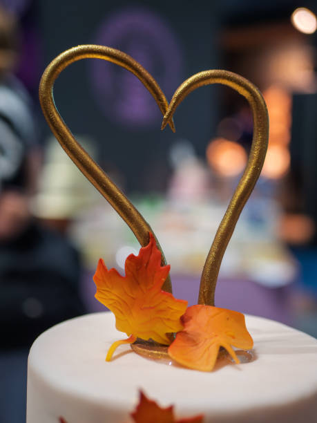 Elegant Autumn Wedding Cake Topper with Heart Design
