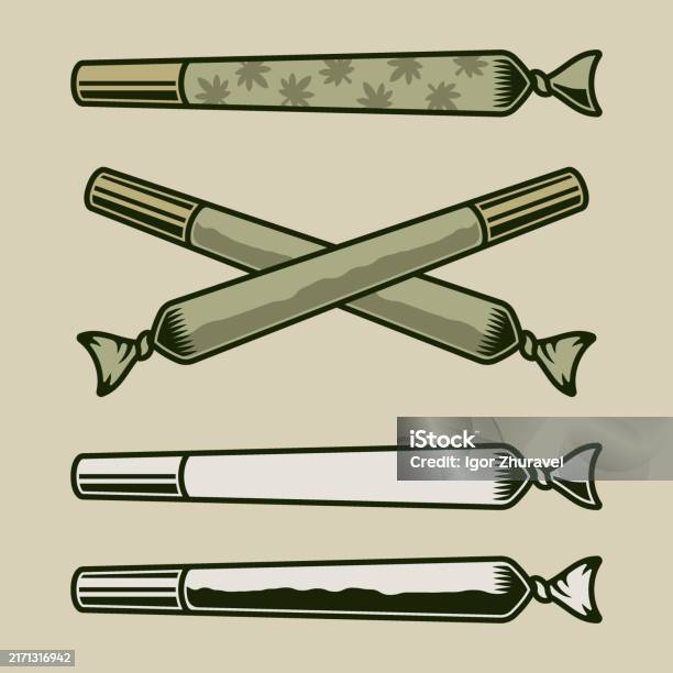 Contorted Marijuana Marijuana Rolled Joints Or Cigarette With Drug Vector Illustration Set ...