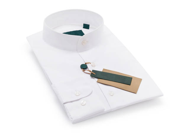 istock Classic white folded long sleeve shirt with stand collar isolated on white background 2171318993