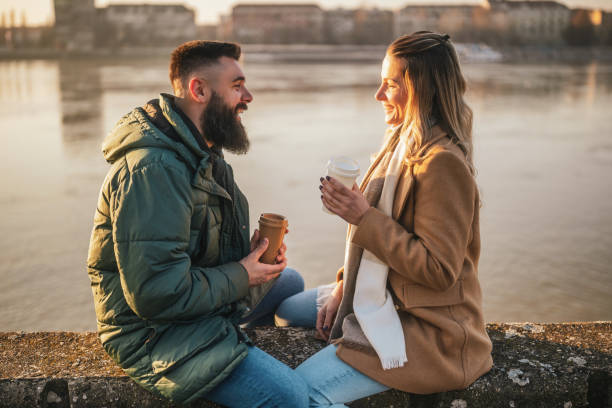 Couple drinking coffee outdoor