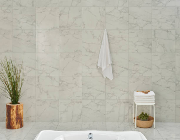 istock Bathroom white ceramic sink and stand style, mirror view with board and washing machine. 2171334610