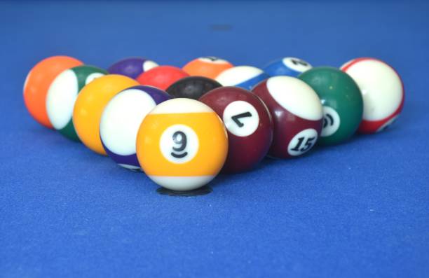 istock billiard ball with number arranging ready for playing on blue pool table 2171339617