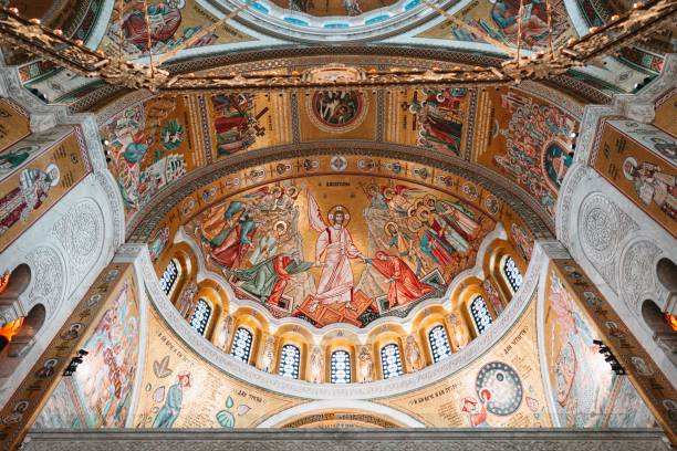 istock Ornate church ceiling with religious frescoes 2171340886