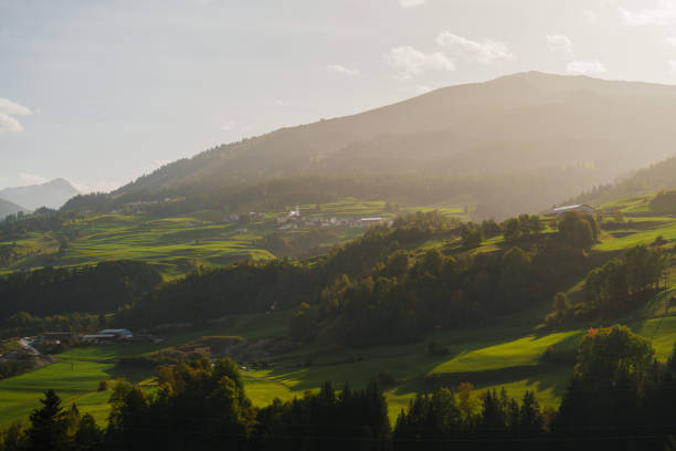 Scenic view of awe-inspiring rolling landscape in Alps in autumn