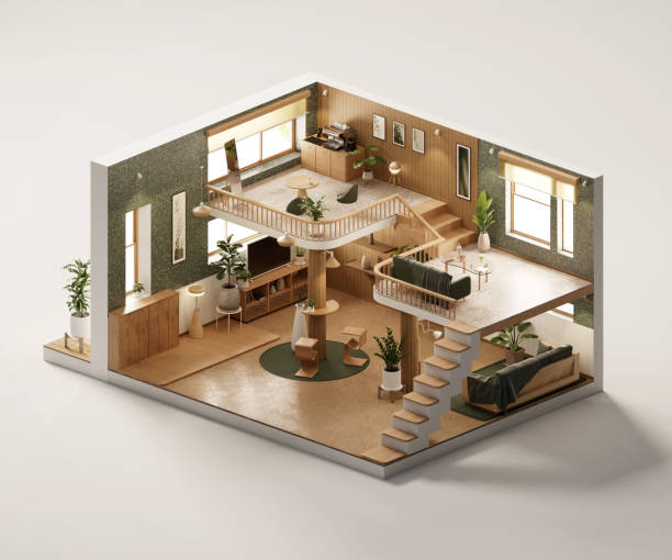 istock Isometric view living room muji style open inside interior architecture 3d rendering 2171344169