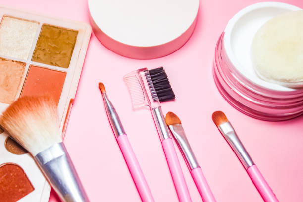istock set of make up cosmetic equipment on pink background 2171346236