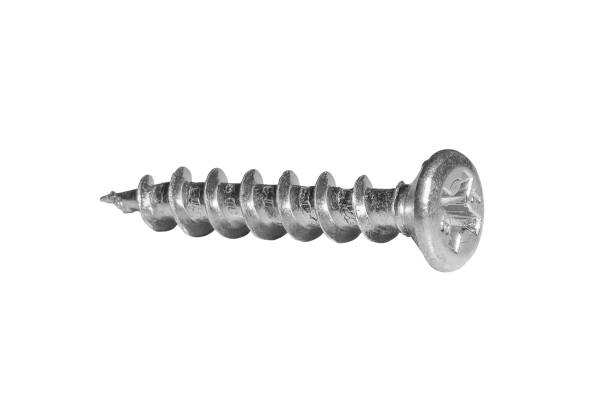 istock A close-up view of a metal screw resting on a plain surface, showcasing its spiral threads and flat head under natural light. Isolated 2171347360