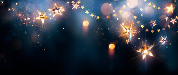 istock Christmas - Stars String Lights In Blue Eve Night 2171347441