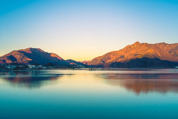 Kawaguchiko lake in sunset. Japan