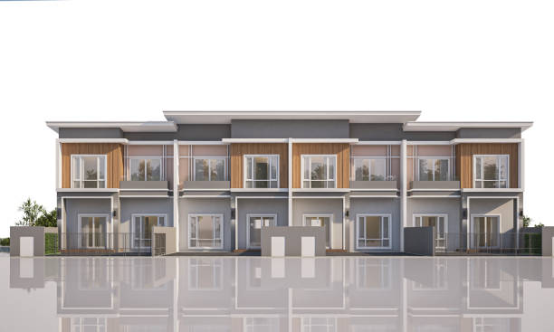 istock Architecture 3d rendering illustration of modern minimal house on white background 2171349653