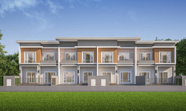 istock Modern town house exterior day light.3d rendering 2171349655