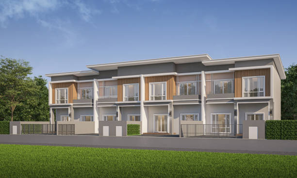 istock Modern town house exterior day light.3d rendering 2171349656