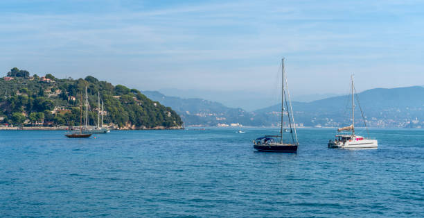 Church of St. Peter and ancient ruins in Portovenere, Italy. Composite photo