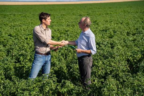 istock Young soil expert shaking hands with farmer while consulting on agricultural issues 2171353845