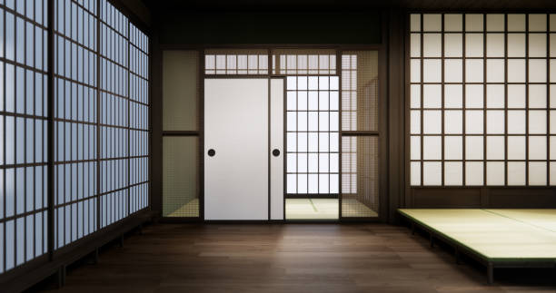 istock Standard Empty room japan and tatami mat floor. 3D rendering 2171357255