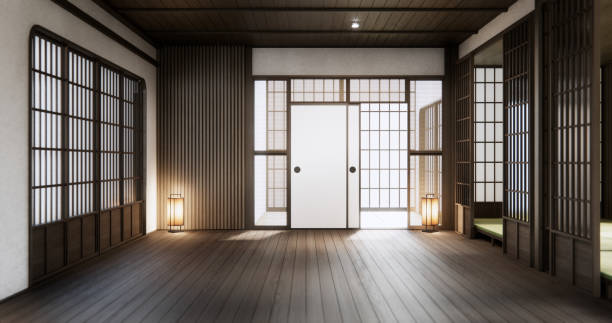 istock Standard Empty room japan wood interior design. 3D rendering 2171357286