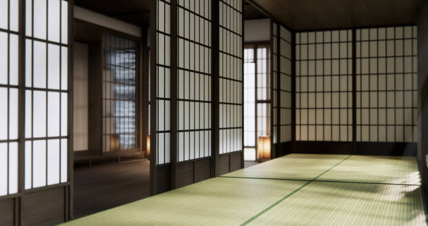 istock Standard Empty room japan and tatami mat floor. 3D rendering 2171357290