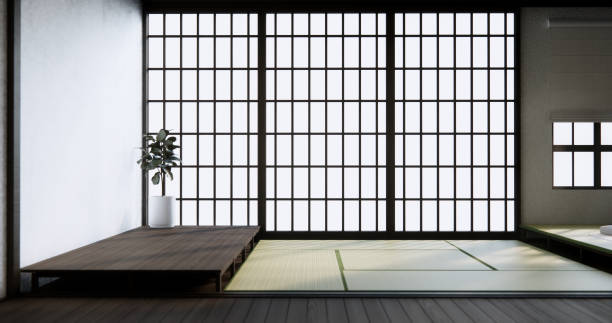 istock Standard Empty room japan and tatami mat floor. 3D rendering 2171357297