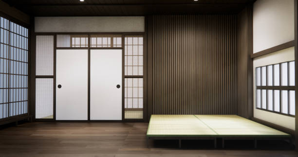 istock Standard Empty room japan and tatami mat floor. 3D rendering 2171357561
