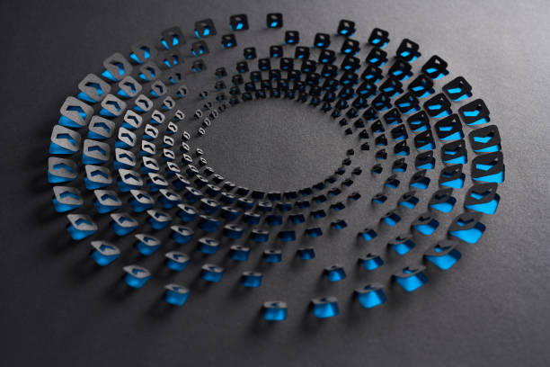istock Concentric circular paper artwork featuring black cutout arrow icons, with a vibrant blue background adding depth and contrast. 2171361550