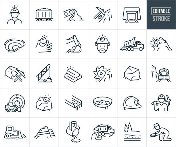 illustrazioni stock, clip art, cartoni animati e icone di tendenza di mining thin line icons - editable stroke - minerali