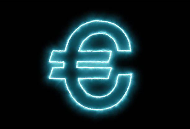 Neon Euro Symbol on Black Background