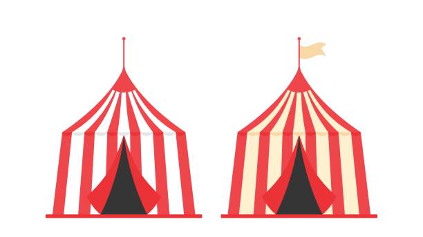 istock Circus tent in flat style. Red, white and beige colors. Vector illustration isolated on transparent background 2171369256