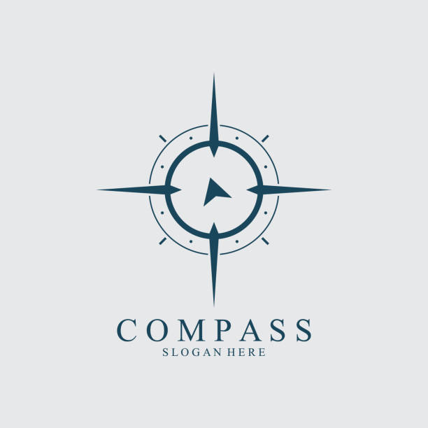 compass logo and symbol with vector concept illustration template - zirkel stock-grafiken, -clipart, -cartoons und -symbole