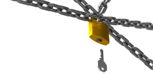 Strength and connecting strong concept. Also secure connections. Chains connected on a padlock. Clipping path and large copy space.