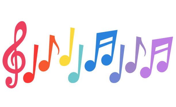 illustrations, cliparts, dessins animés et icônes de symboles de notes de musique colorés de différentes couleurs. jeu d’icônes de notes de musique, symbole de notes - note de musique