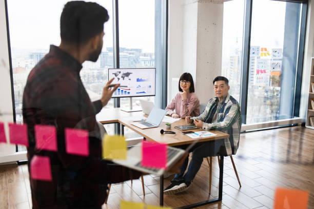 istock Team members engaged in business meeting with presentation 2171383203
