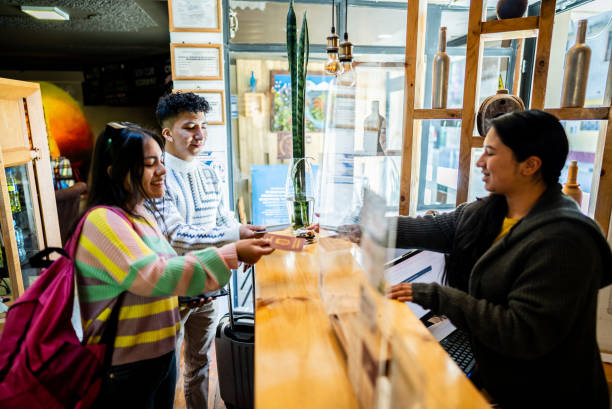 Young couple making a reservation on a hotel