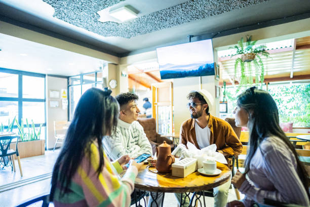istock Friends talking on hotel restaurant 2171389242