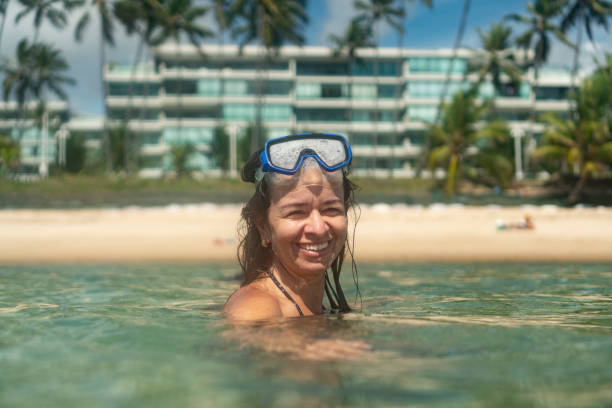 istock Woman with diving goggles at Paiva Beach in Pernambuco 2171390216