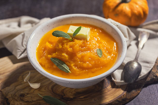 istock Homemade pumpkin cream soup with sage 2171392888