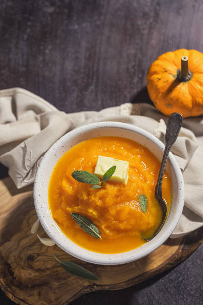 istock Homemade pumpkin cream soup with sage 2171392897