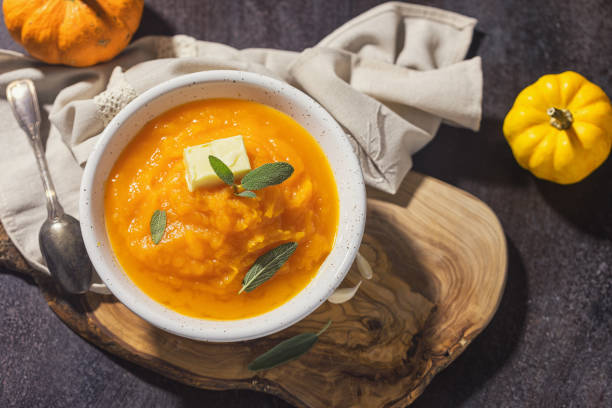 istock Homemade pumpkin cream soup with sage 2171392899