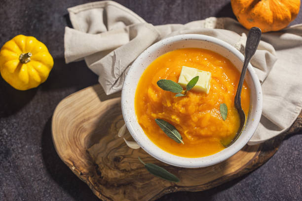 istock Homemade pumpkin cream soup with sage 2171392900