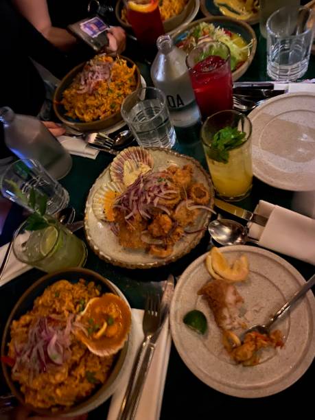 istock Fancy dinner seafood Peruvian ethnic cuisine gourmet cocktails restaurant 2171396418