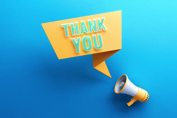 istock Megaphone with origami quotes and message Thank You on blue background. 2171401092