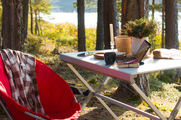 istock outdoor work on a laptop. Hiking, hiking 2171401620