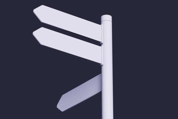 White street signs isolated. Directional pole with arrows, finger post sign